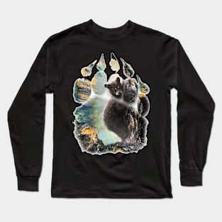 Realistic Bear Cub In the Bear Print/ Cute Bear Cub On the Tree Long Sleeve T-Shirt